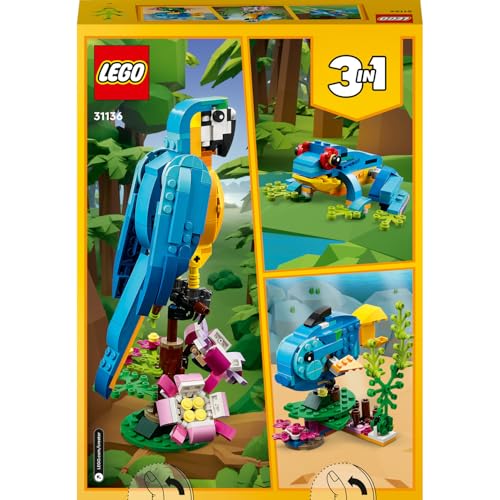 LEGO Creator Egzotik Papağan 31136-7 Yaş ve Üzeri Çocuklar İçin Papağan, Balık ve Kurbağa Modelleri