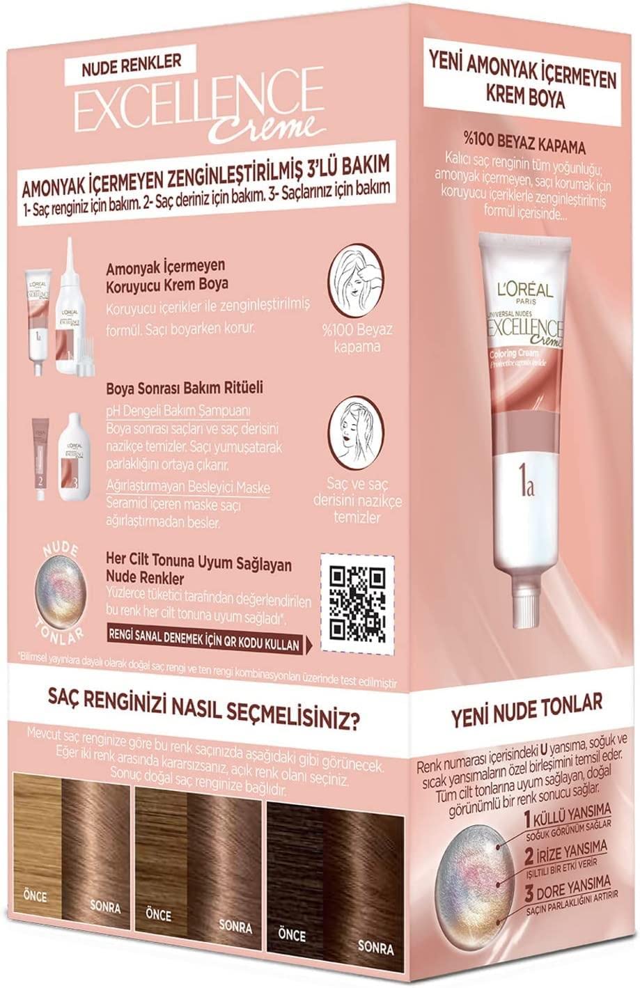 L'Oreal Paris Excellence Creme Nude Renkler Saç Boyası - 6U Nude Koyu Kumral