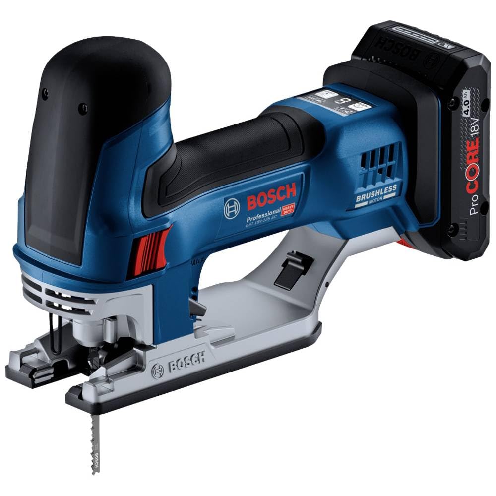 Bosch Professional 18 V Sistem Akülü Dekupaj Testere GST 18V-155 SC (çubuk şeklinde, 2 x pil ProCORE 4.0Ah, hızlı şarj cihazı GAL 18V-40, 2 dekupaj testere bıçağı, L-BOXX içinde)