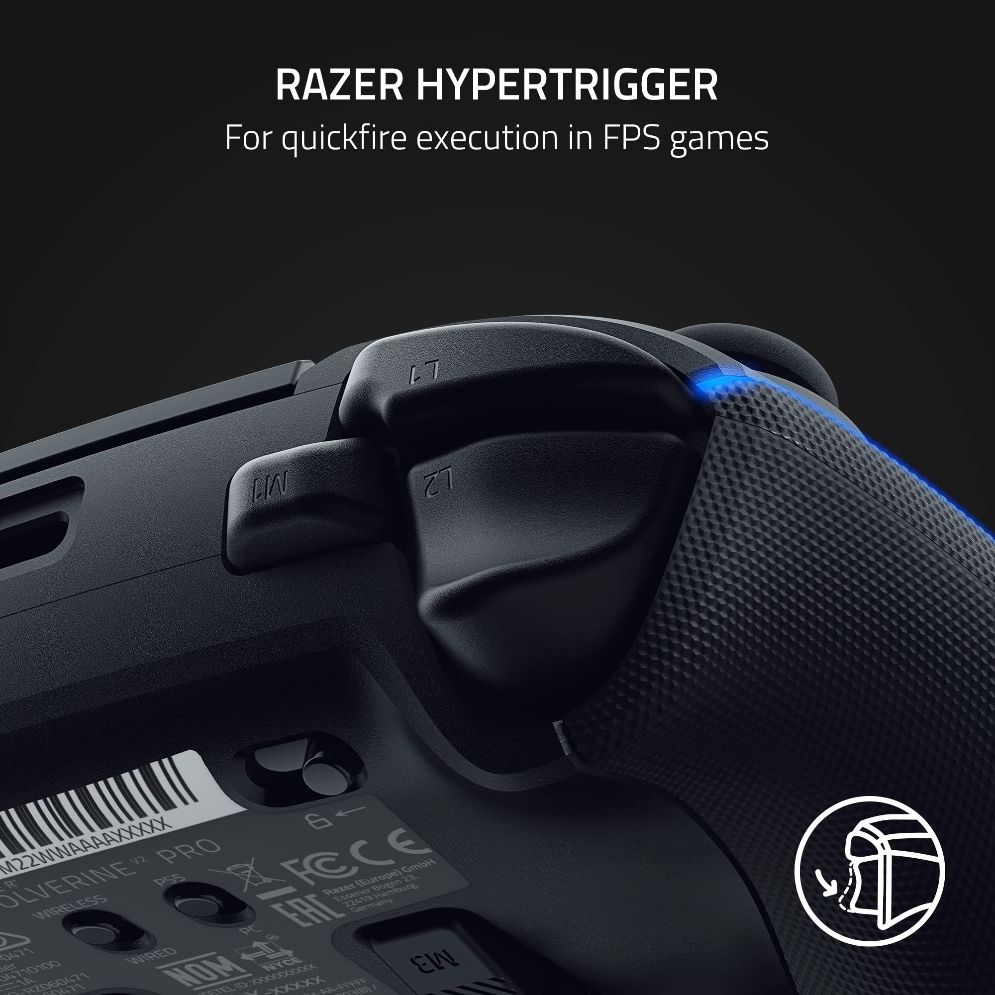 Razer Wolverine V2 Pro - PS5 ve PC için Kablosuz Pro Oyun Denetleyicisi (HyperSpeed Kablosuz, Mecha-Dokunsal Eylem Düğmeleri, 8 Yönlü Mikro Anahtar Kontrol Pedi, HyperTrigger) Siyah