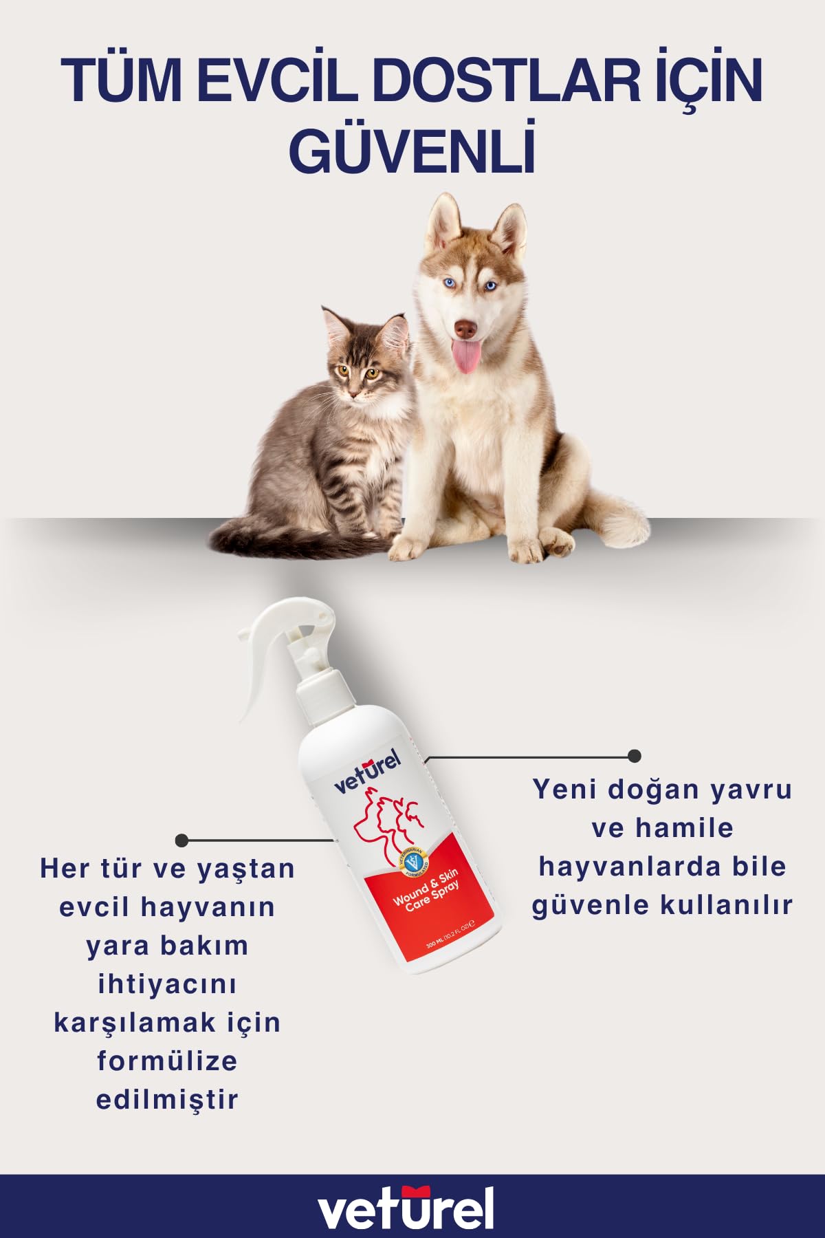 Veturel Kedi Köpek Yara Deri Günlük Bakımı Saf Hipokloröz Yanık Kızarıklık Tahriş Hot Spot Yara Spreyi Refil