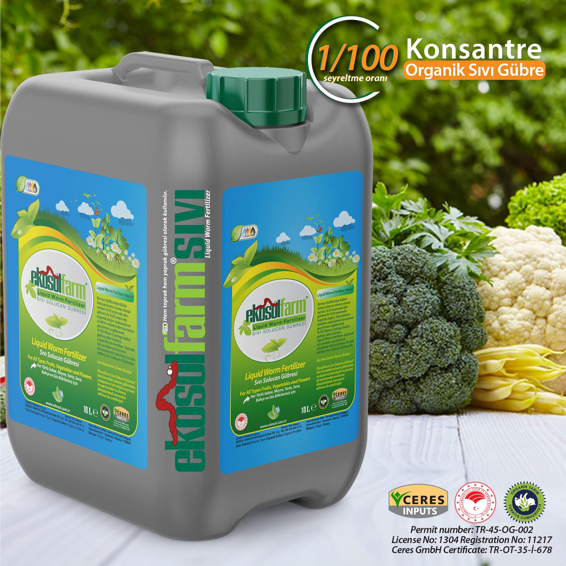 EkosolFarm EkosolFarm Sıvı Solucan Gübresi 10 Lt + EasyWay Hortum Ucu Sprayer EWB Çim ve Tüm Bahçe Bitkilerine Uygun Sıvı Gübre