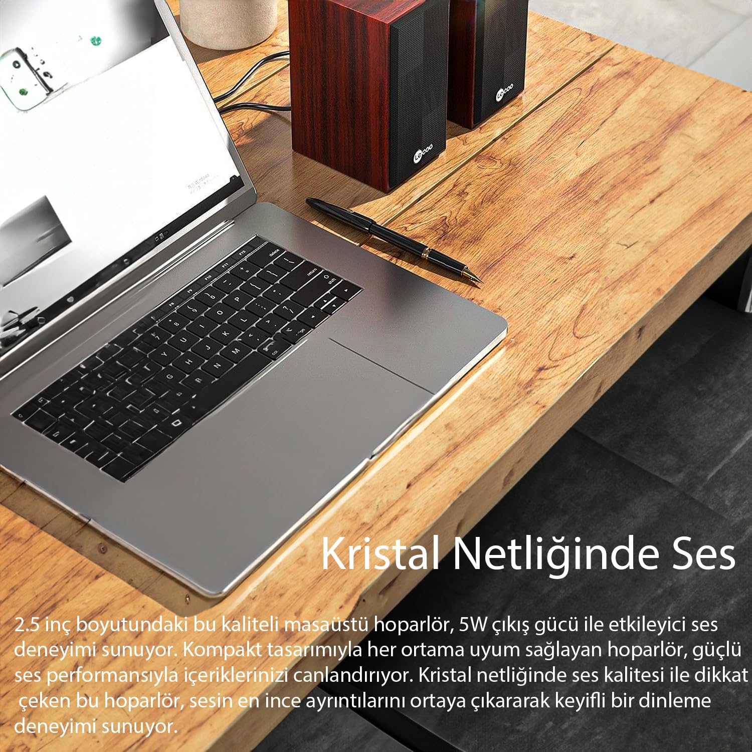 Lecoo DS105 Kablolu 1+1 USB + 3.5mm Jack Girişli 5W Gelişmiş Net Ses Teknolojisi ve Tak Çalıştır Kolay Kurulum Stereo Surround Ses Soundbar 634g Kompakt Masaüstü Kırmızı Ahşap Hoparlör