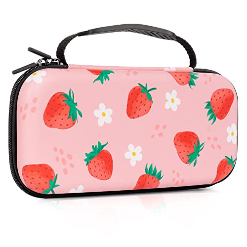Lokigo Carrying Case for Nintendo Switch/Switch OLED, Nintendo Switch Case for Girls Boys, Portable Shockproof Hard Shell Switch Bag w/20 Game Card Slots for Switch Console Joy-Con & Accessories, Pink