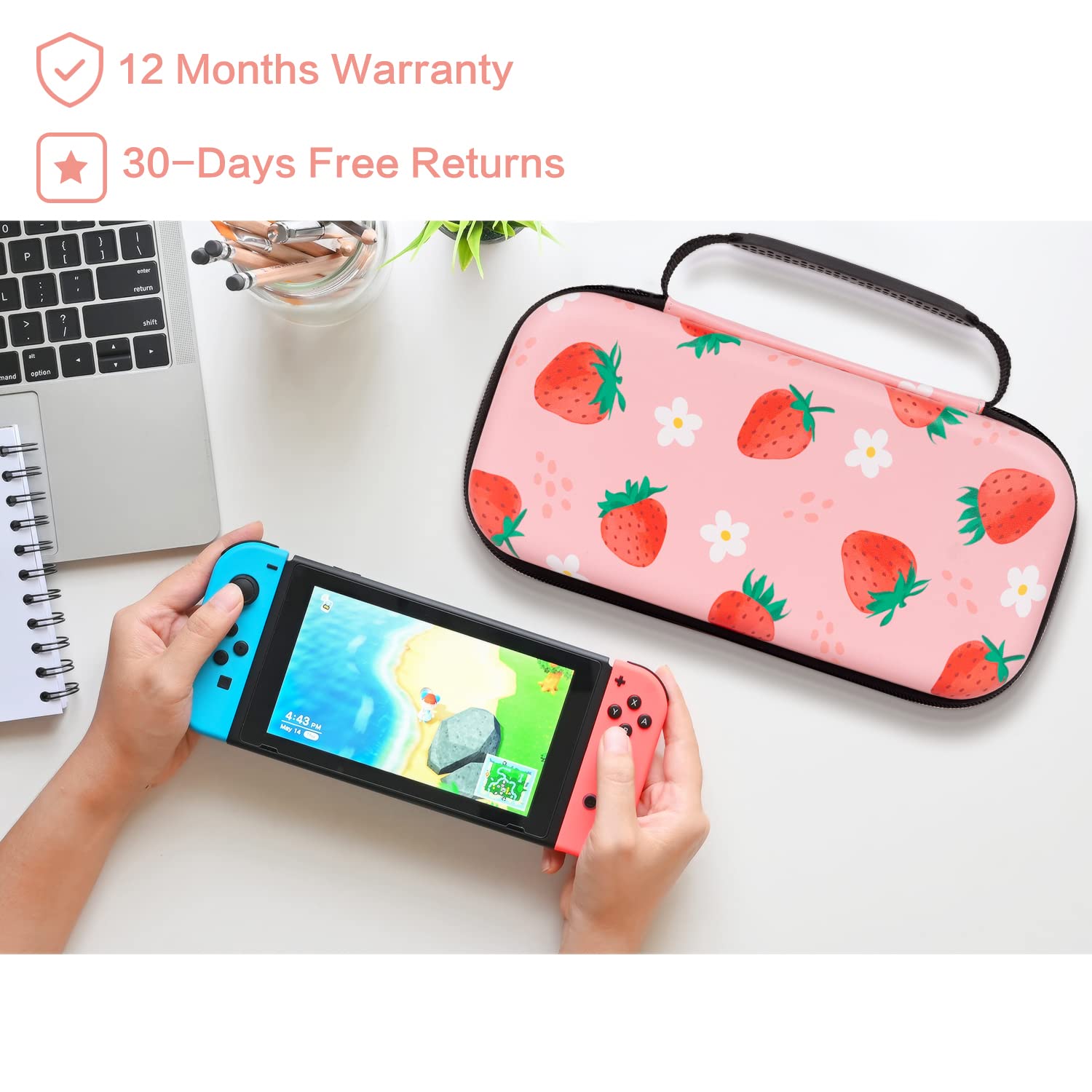 Lokigo Carrying Case for Nintendo Switch/Switch OLED, Nintendo Switch Case for Girls Boys, Portable Shockproof Hard Shell Switch Bag w/20 Game Card Slots for Switch Console Joy-Con & Accessories, Pink