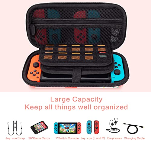 Lokigo Carrying Case for Nintendo Switch/Switch OLED, Nintendo Switch Case for Girls Boys, Portable Shockproof Hard Shell Switch Bag w/20 Game Card Slots for Switch Console Joy-Con & Accessories, Pink