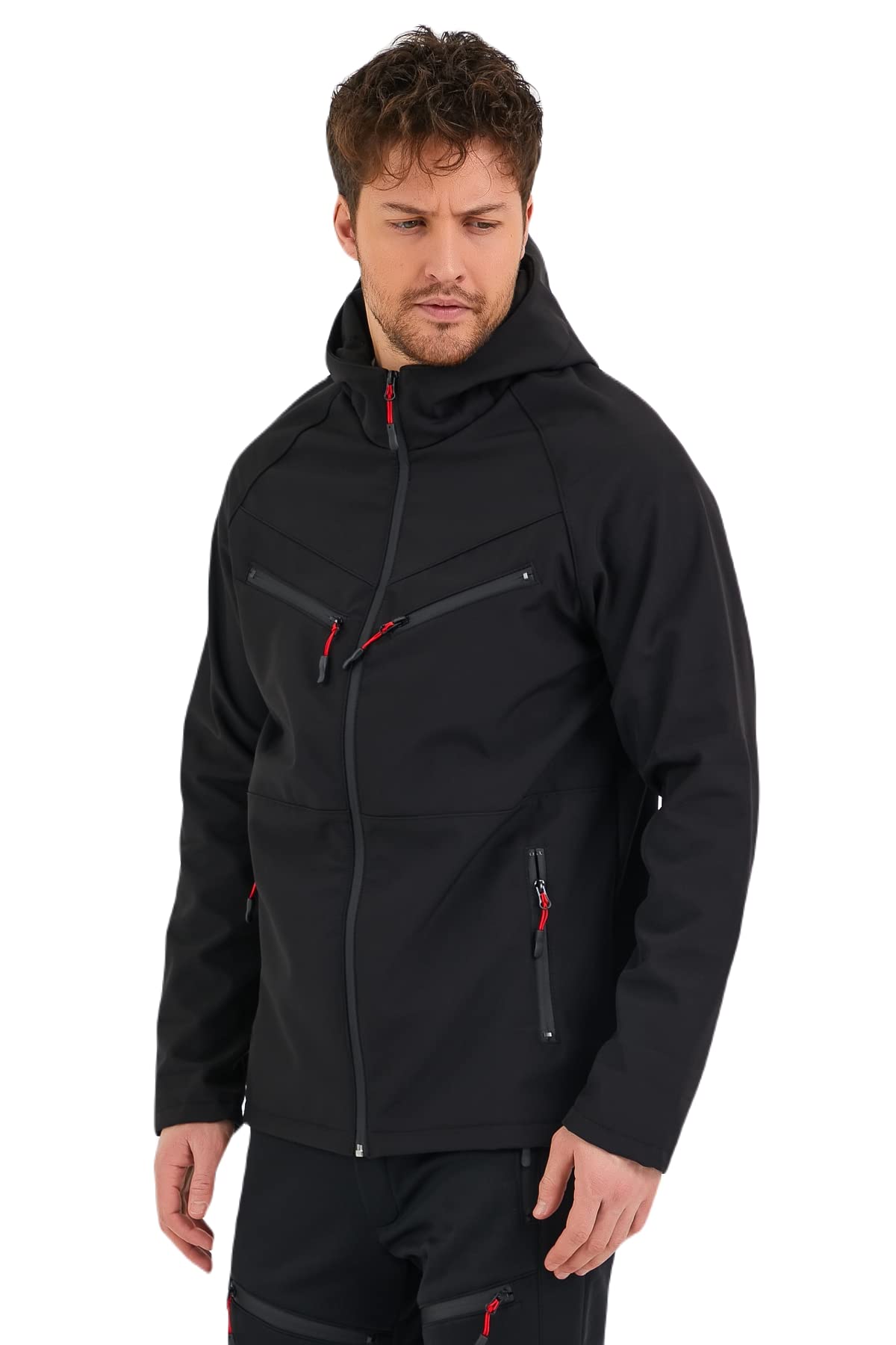 GENIUS STORE Erkek Spor Mont Softshell Outdoor Su ve Rüzgar Geçirmez Ceket 4 Cepli (SİYAH-4C / S)