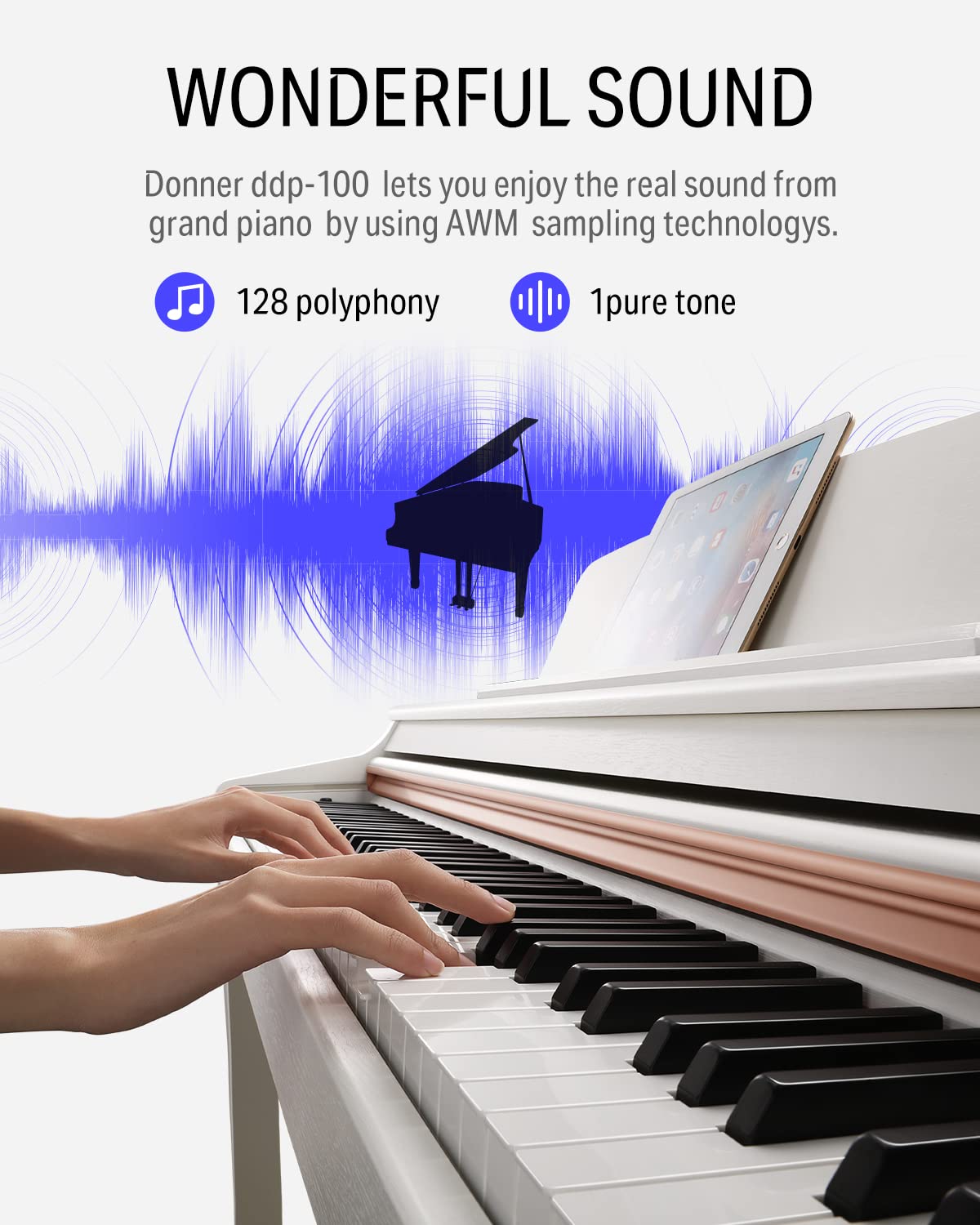 Donner Digial Piano 88 Tuş Ağırlıklı DDP-100 88 Tuş Ağırlıklı Aksiyon Dijital Piyano, Başlangıç Klavyesi Piyano Paketi, Mobilya Standlı, Güç Adaptörü, Beyaz
