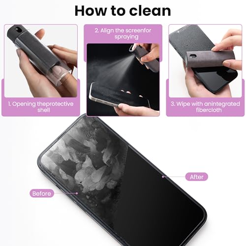 ZERNBER Dokunmatik Ekran Temizleyici, Araba, Tablet ve Telefon Ekran Temizleyici, İkisi Bir Arada Sprey ve Mikrofiber Kumaş, Kadınlar için Araba Aksesuarları Mükemmel Hediyeler (Gri)