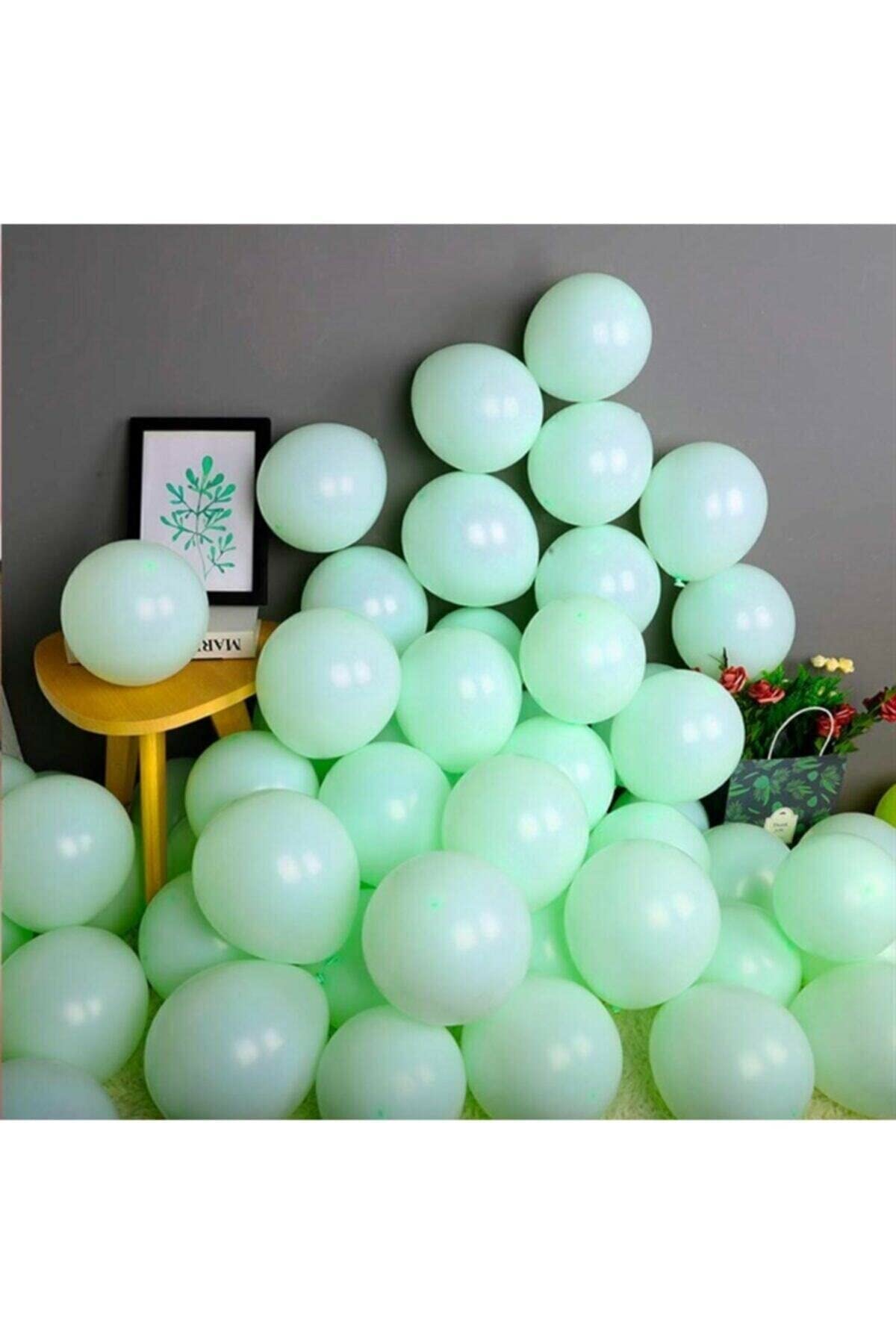 Makaron Balon Su Mint Yeşil 50 Adet +Balon Zinciri Hediye