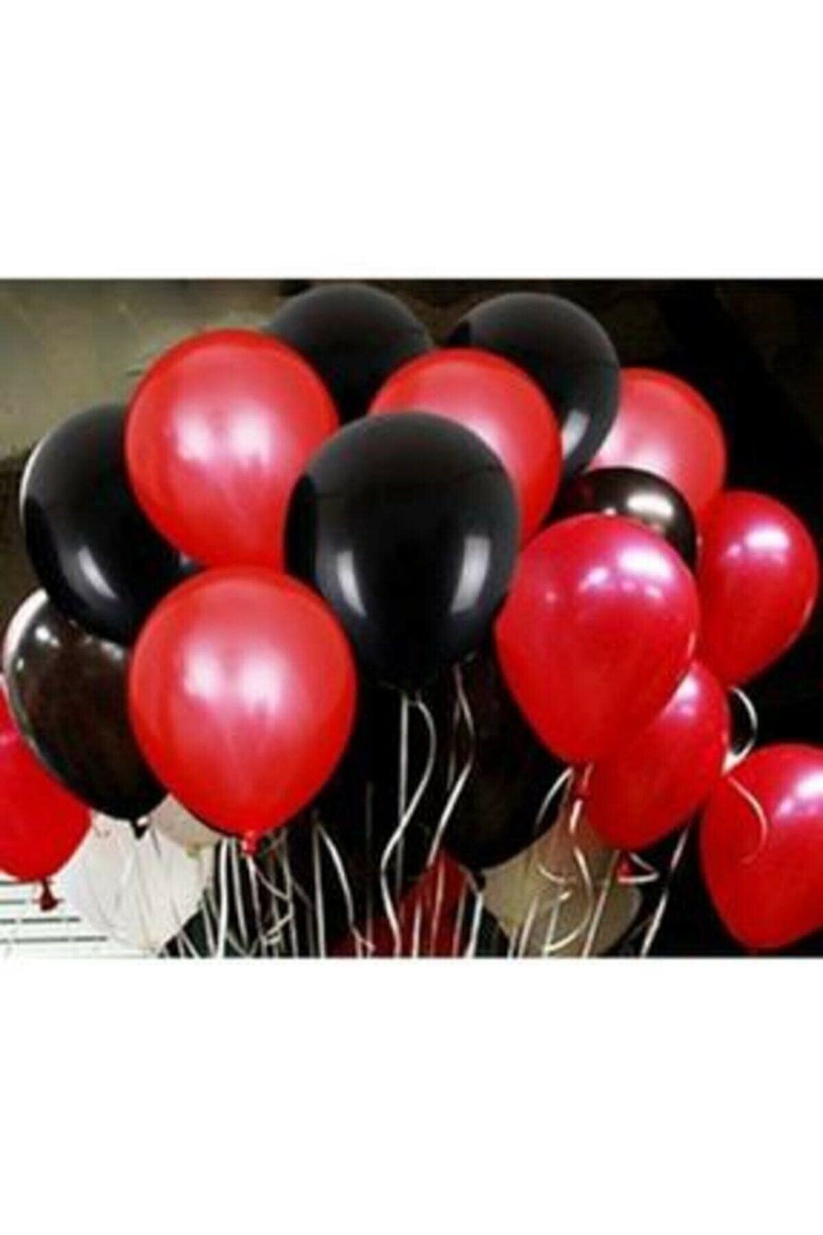 30 Adet Parti Balonu - Kırmızı -Pastel Siyah Metalik Balon