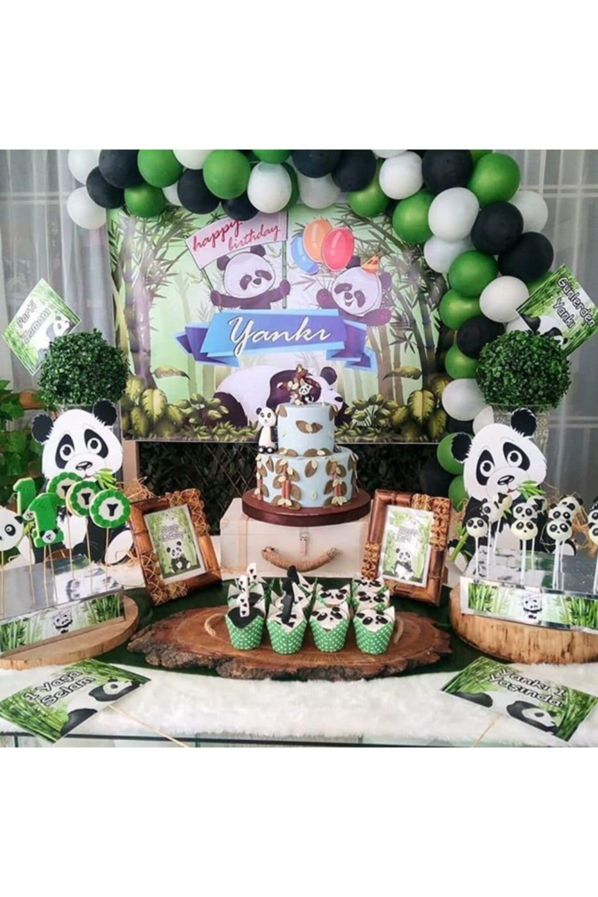Panda Konsept 50 Adet Metalik Balon ve Balon Zinciri Panda Doğum Günü Parti