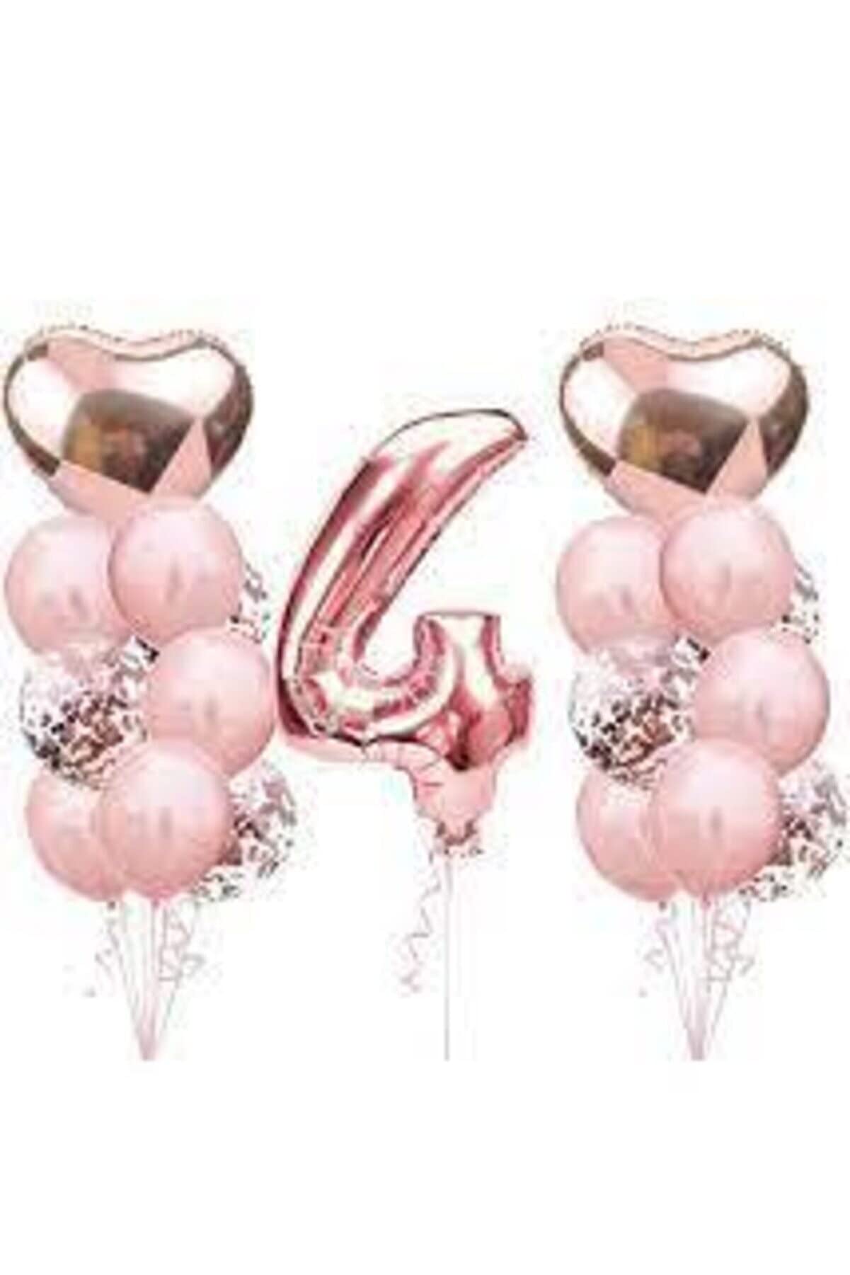 4 Yaş Rose Gold Doğum Günü Balon Seti