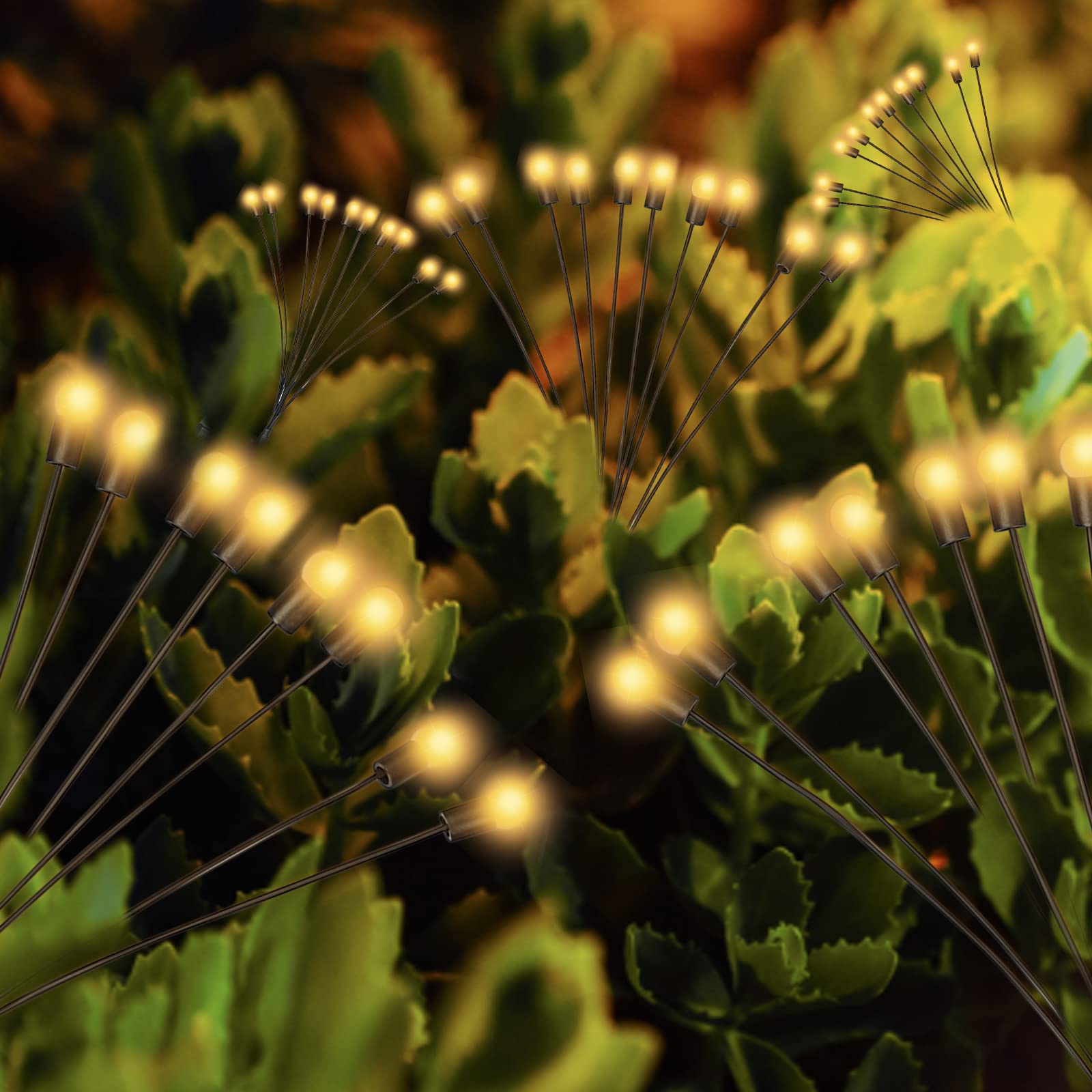 Riokko Firefly Solar Pathway Lights, 2 adet dış mekan aydınlatması, ateş böceği ışığı, LED, su geçirmez, sallanan bahçe lambası, yıldızlı gökyüzü, avlu, veranda, güneş enerjili bahçe dekorasyon lambaları