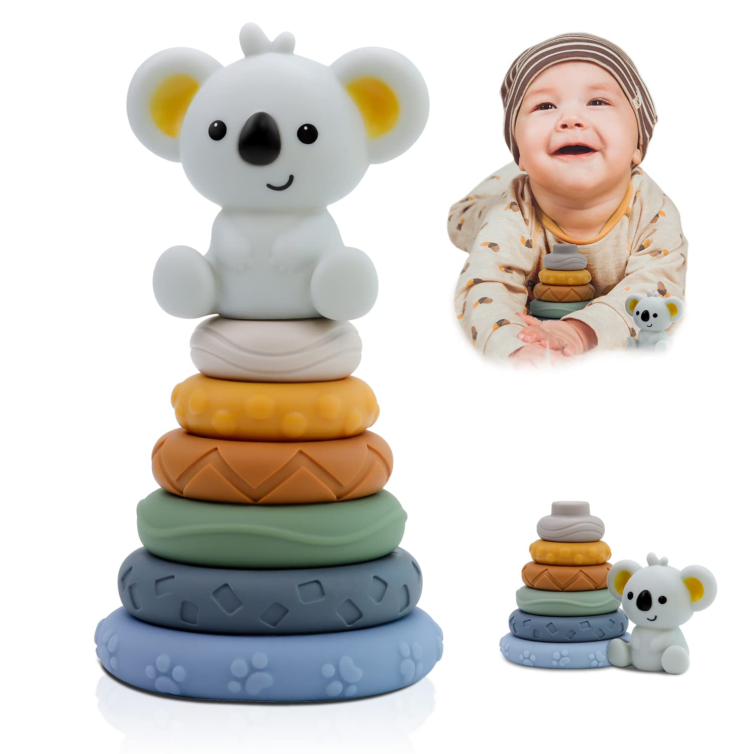 Yuning 7 parçalı istifleme oyuncağı halkalı, sıkma diş çıkarma bebek oyuncak istifleme oyunu, bebek sensörü istifleme kulesi, Montessori oyuncakları erken eğitim motor becerileri oyuncakları 6 9 12 18 aylık bebek yürümeye başlayan çocuk