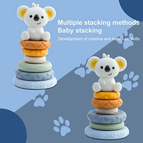 Yuning 7 parçalı istifleme oyuncağı halkalı, sıkma diş çıkarma bebek oyuncak istifleme oyunu, bebek sensörü istifleme kulesi, Montessori oyuncakları erken eğitim motor becerileri oyuncakları 6 9 12 18 aylık bebek yürümeye başlayan çocuk