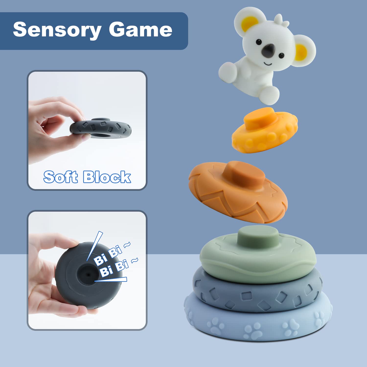 Yuning 7 parçalı istifleme oyuncağı halkalı, sıkma diş çıkarma bebek oyuncak istifleme oyunu, bebek sensörü istifleme kulesi, Montessori oyuncakları erken eğitim motor becerileri oyuncakları 6 9 12 18 aylık bebek yürümeye başlayan çocuk