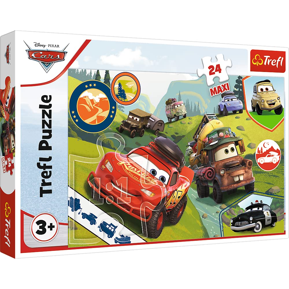 Trefl 14352 24 maksi yapboz, 24 büyük parça, Disney 3 peri masalından renkli karakterler, yaratıcı eğlence, çocuklar için eğlence Bulmaca, Arabalar, Mutlu arabalar