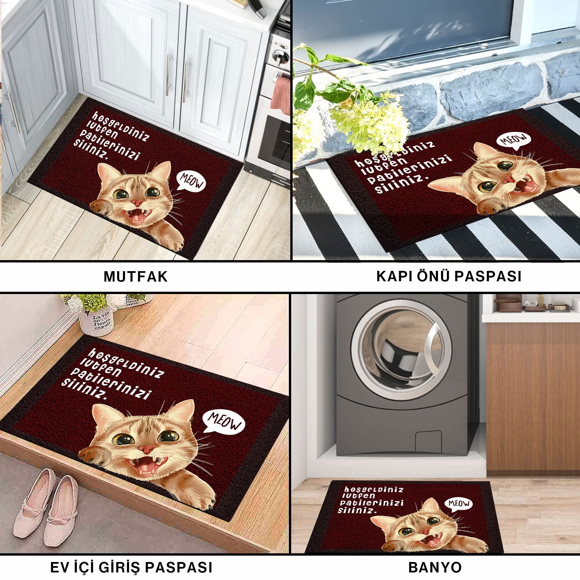 Monnhein Tasarımlı Dekoratif Kapı önü Paspas, Dış Mekan/Ev İçi/Banyo/Mutfak/Yatak Odası/Giriş Paspasları (Patilerinizi Siliniz, 45X70)
