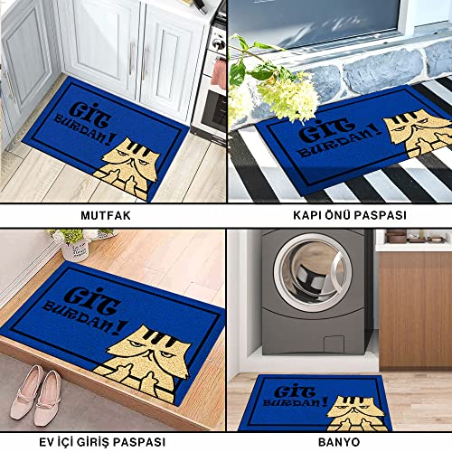 Monnhein Tasarımlı Dekoratif Kapı önü Paspas, Dış Mekan/Ev İçi/Banyo/Mutfak/Yatak Odası/Giriş Paspasları (Git Buradan Mavi, 45X70)