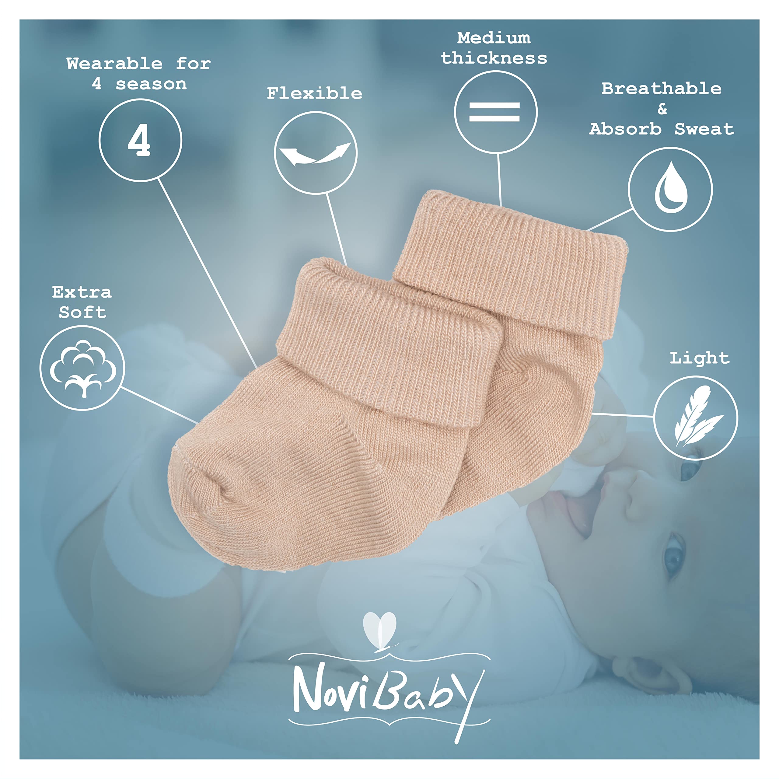 Novibaby 5'li Bambu Yenidoğan Bebek Çorap (Winter Boy, 0-6 Ay)