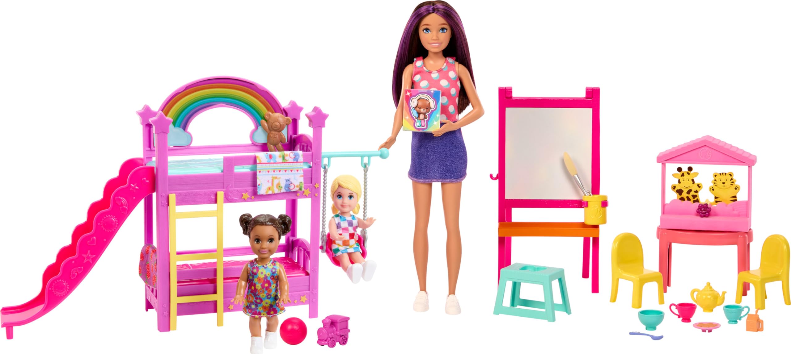Barbie Skipper Bebek Bakıcılığı Eğlencesi Oyun Seti 3 bebek, mobilya ve 15'ten fazla aksesuar ile Barbie Skipper Bebek Bakıcılığı Eğlencesi oyun seti HND18
