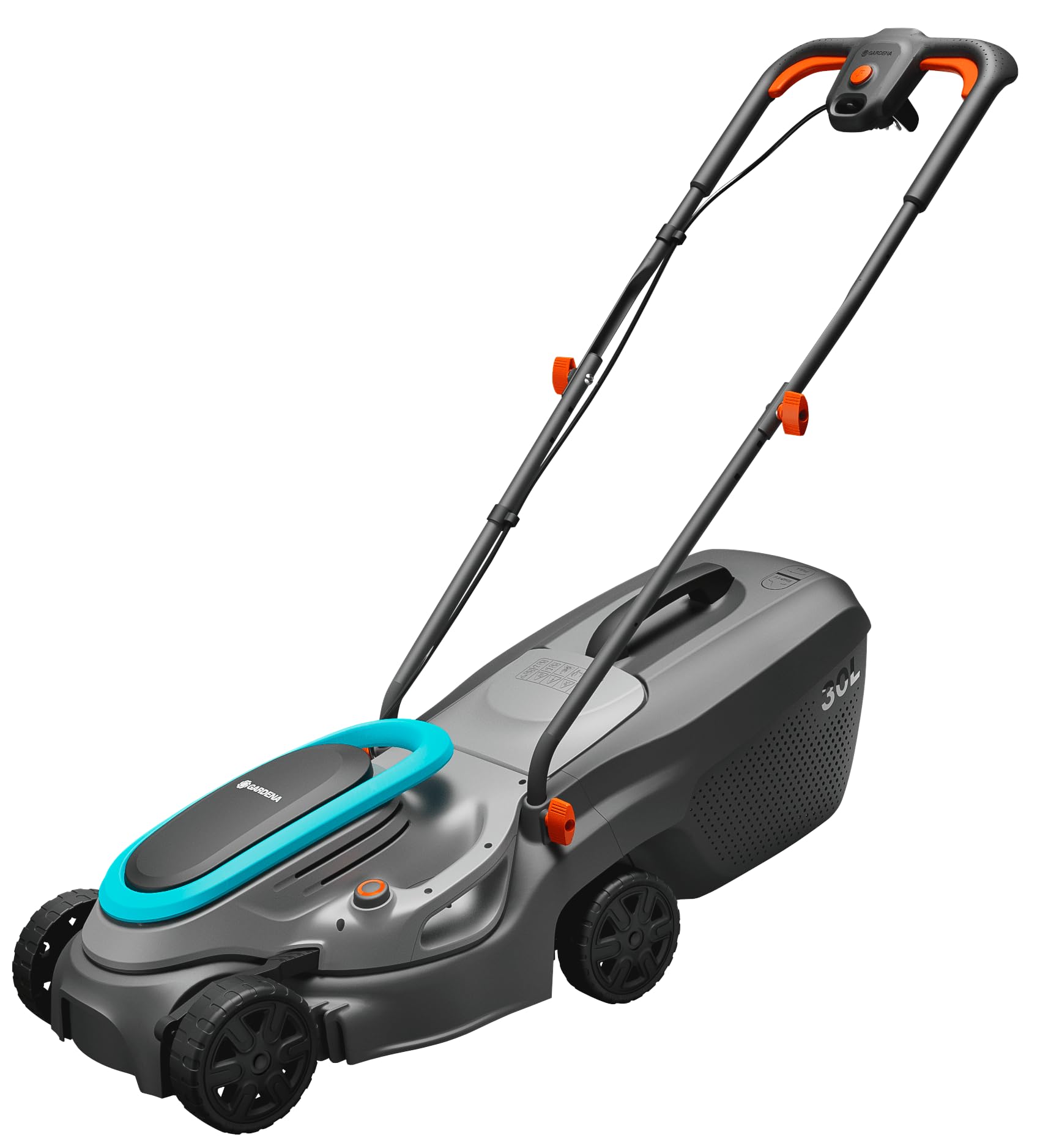 Gardena Elektrikli çim biçme makinesi PowerMax 32/1200 G2: 300 m²'ye kadar çim biçme makinesi, 1200 W güç, 32 cm kesme genişliği, 30 l toplama hacmi, 35 ila 65 mm kesme yüksekliği, ErgoTec sap,