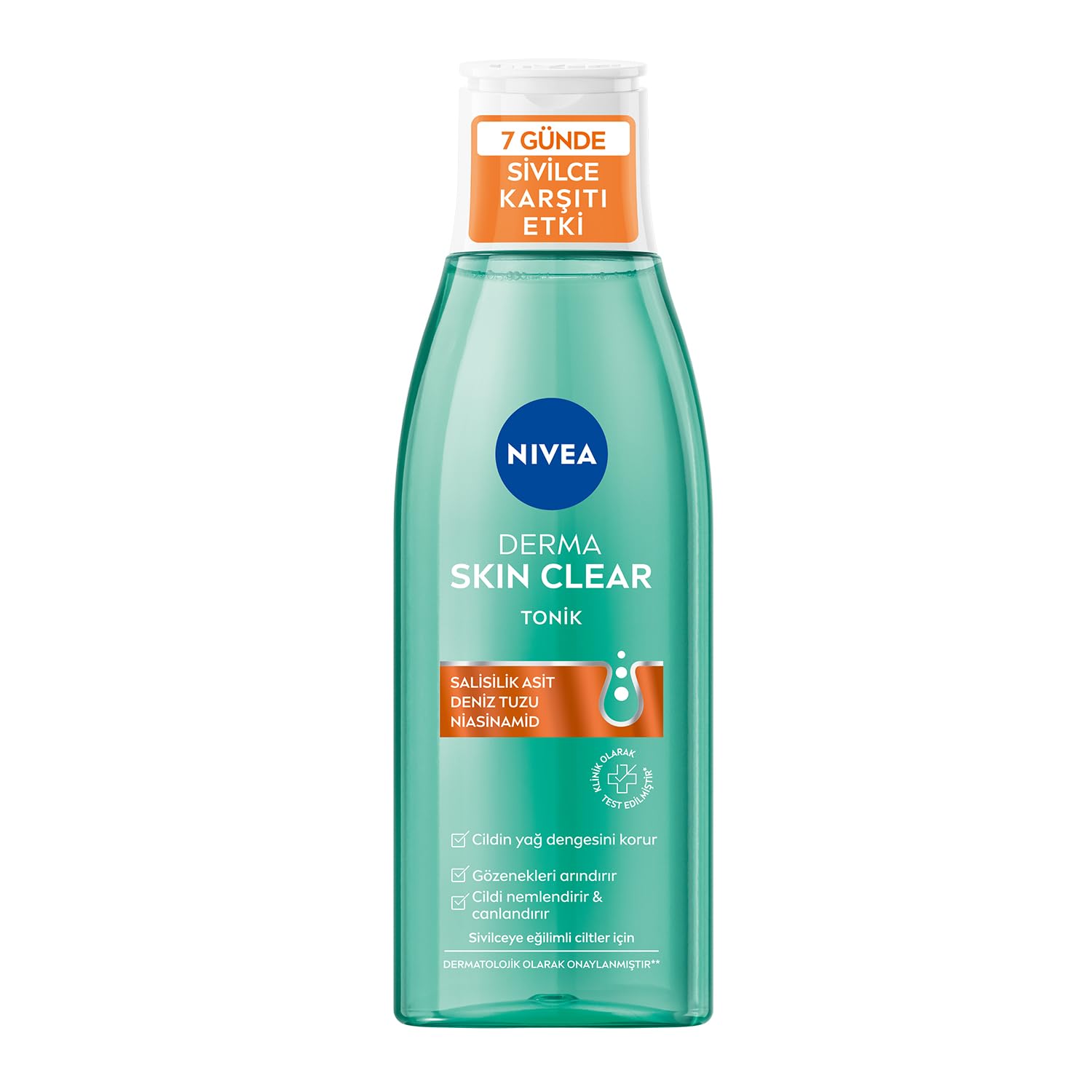 NIVEA Derma Skin Clear Sivilce Karşıtı Tonik 200ml,Gözenek Arındırıcı,Cildin Yağ Dengesini Korur,Nemlendirir,Salisilik Asit (BHA) Deniz Tuzu, Niasinamid,Sivilceye Eğilimli Ciltler