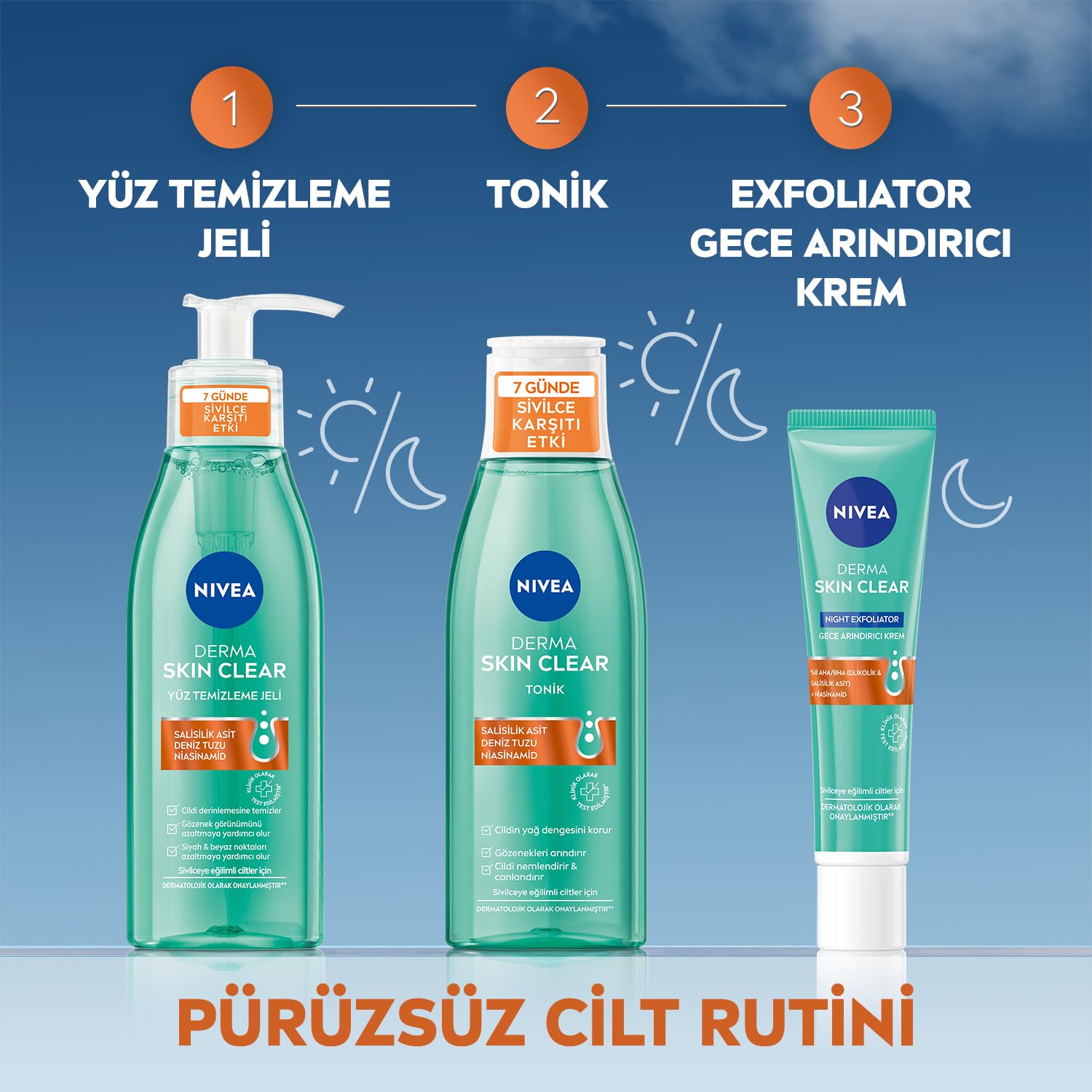 NIVEA Derma Skin Clear Sivilce Karşıtı Yüz Temizleme Jeli 150ml, Gözenek Arındırıcı,Gözenek Görünümünü,Siyah Noktaları Azaltır,Salisilik Asit,Niasinamid,Deniz Tuzu,Yağlı ve Karma Cilt