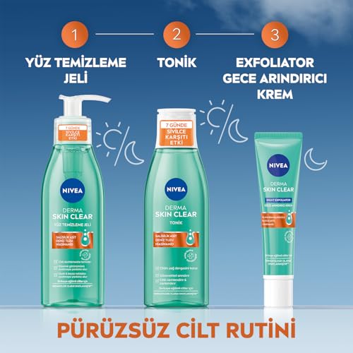 NIVEA Derma Skin Clear Sivilce Karşıtı Yüz Temizleme Jeli 150ml, Gözenek Arındırıcı,Gözenek Görünümünü,Siyah Noktaları Azaltır,Salisilik Asit,Niasinamid,Deniz Tuzu,Yağlı ve Karma Cilt