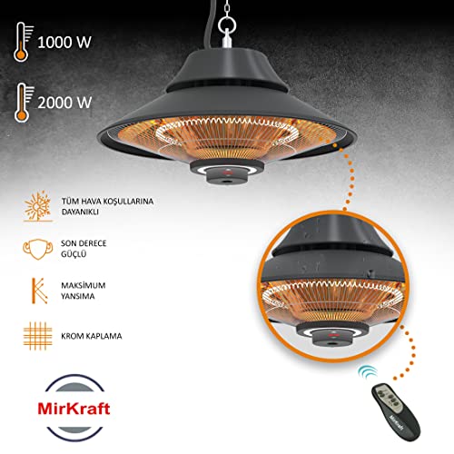 MirKraft Elirg R.C LED Işıklı Elektrikli Isıtıcı, 2000 W, Uzaktan Kumandalı, İki Isıtma Kademesi, IP