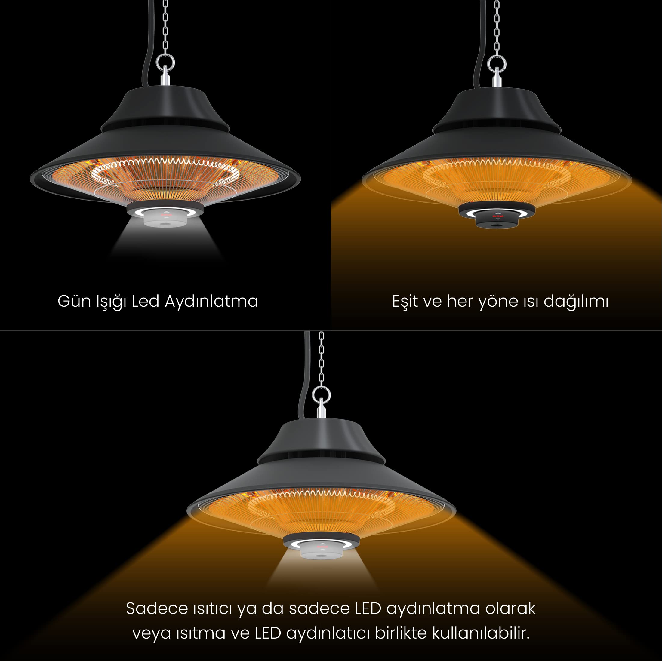 MirKraft Elirg R.C LED Işıklı Elektrikli Isıtıcı, 2000 W, Uzaktan Kumandalı, İki Isıtma Kademesi, IP