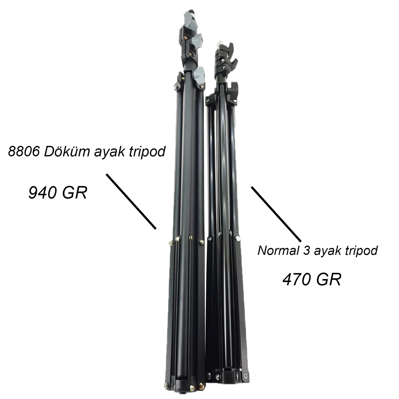Coverzone Tripod Kamera Işık Ayağı Döküm Demir 940GR Fotoğraf Makinesi Paraflaş Kamera 70 cm-210 cm