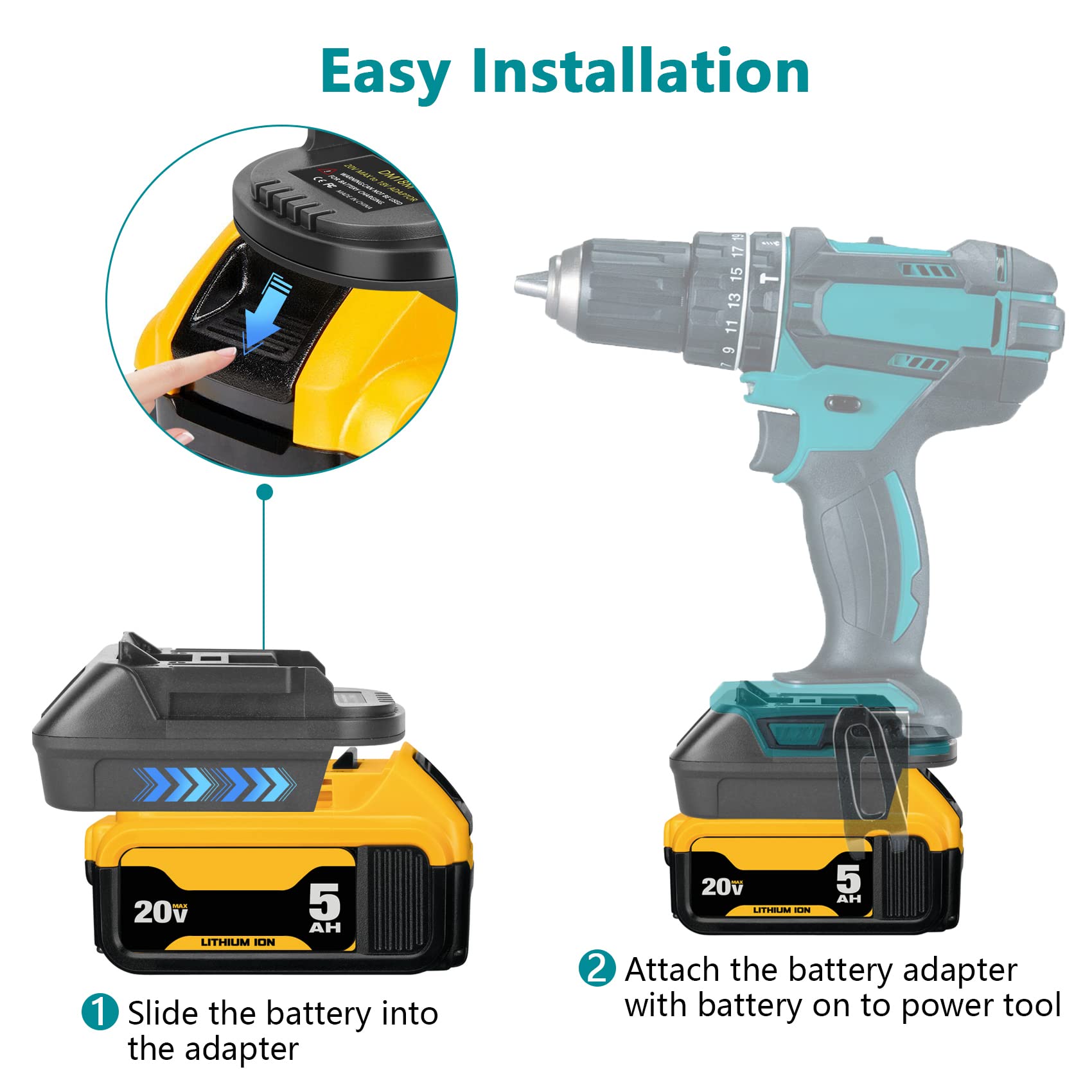 KUNLUN DM18M Pil Adaptörü Makita 18V Aletler için Dewalt 20V Pil ve Milwaukee M18 18V Pil Makita 18V Pil BL1830 BL1840 BL1850 USB Şarj Portu ile (Sadece Çıplak Adaptör)
