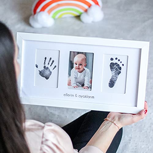 FUFİZU Yenidoğan Bebek El ve Ayak İzi Fotoğraf Çerçevesi Seti - Mürekkepsiz Baskı Kiti ile Birlikte