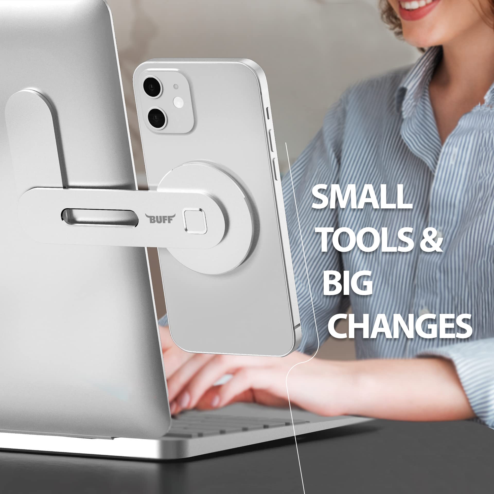 BUFF BL16 MagSafe Uyumlu Laptop Telefon Tutucu Gümüş, Mıknatıslı Bilgisayar Ekran Tutucu