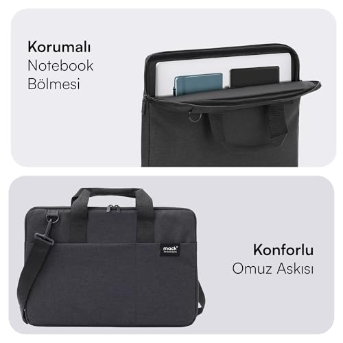 MACK Cityfit MCC-703 Laptop Çantası, Erkekler ve Kadınlar için Profesyonel Bilgisayar Çantası, 15.6 inç Notebook Çantası, Evrak Çantası, Siyah