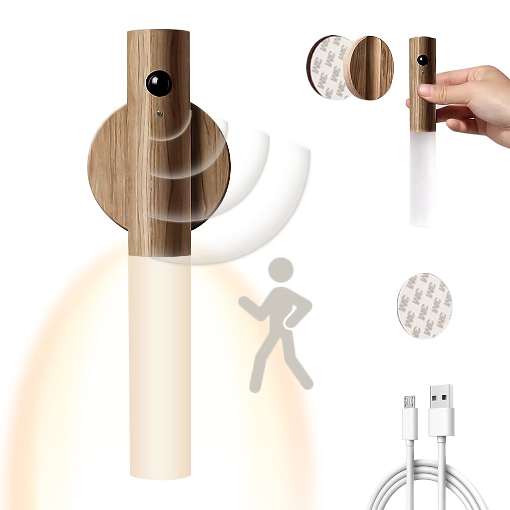 WORLUDE USB ile şarj edilebilir duvar lambası, ahşap, iç mekan, hareket sensörlü, indüksiyonlu, pill