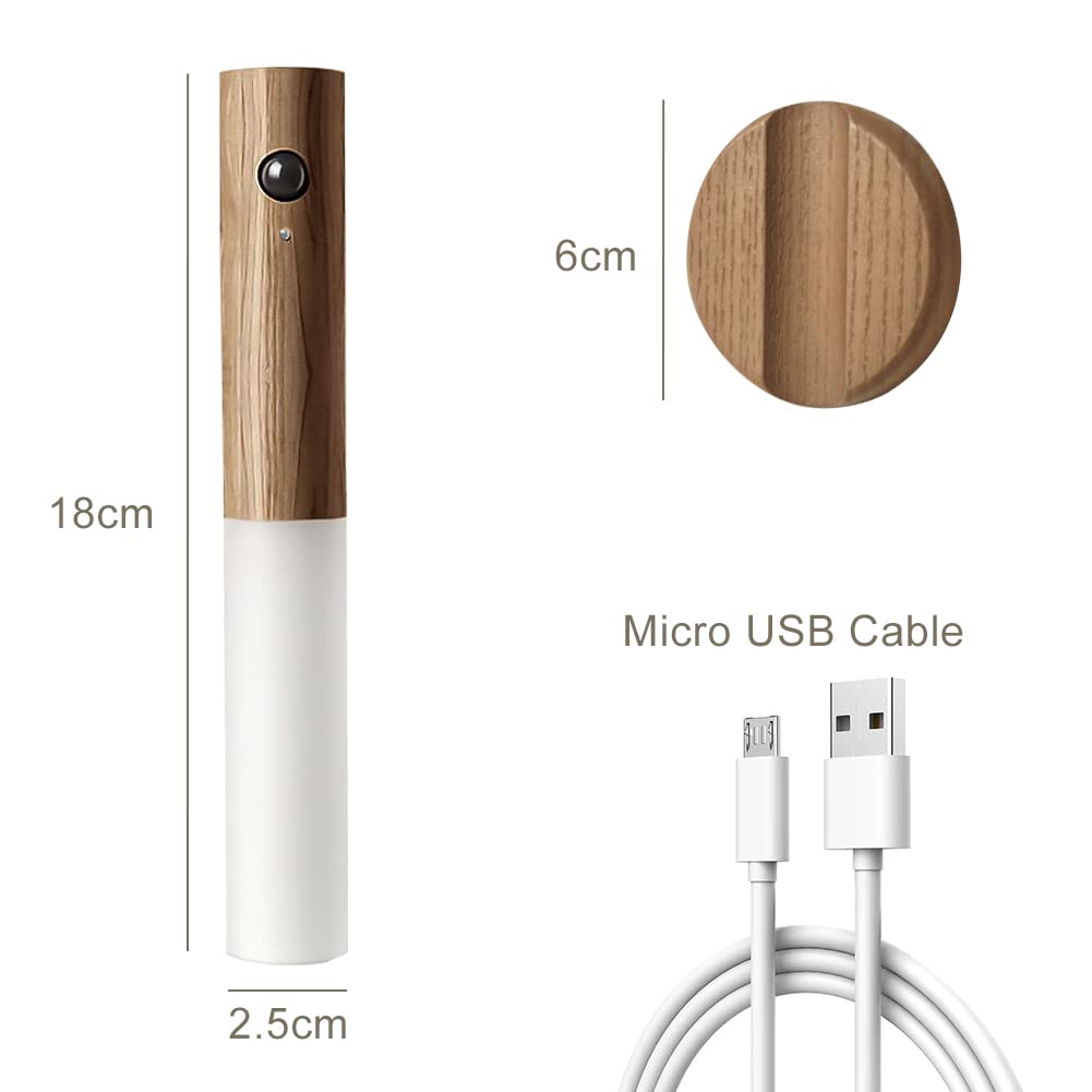 WORLUDE USB ile şarj edilebilir duvar lambası, ahşap, iç mekan, hareket sensörlü, indüksiyonlu, pill