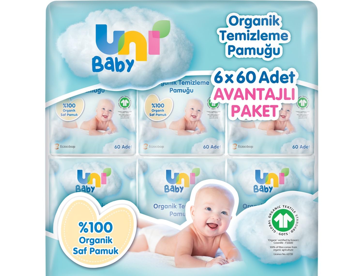 Uni Baby Bebek Temizleme Pamuğu 6*60 Adet
