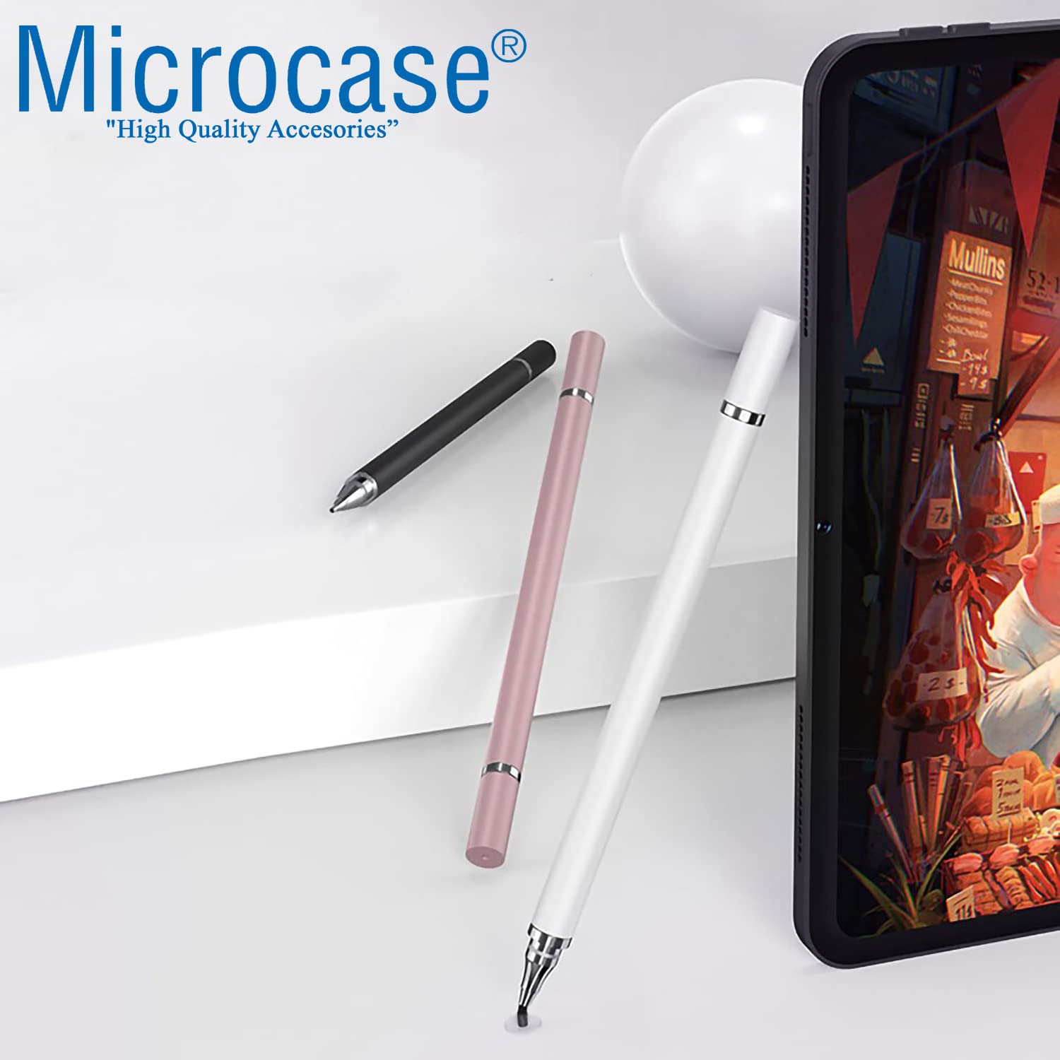 Microcase Universal Telefon Tablet iPad 2in1 Disk Uçlu Stylus Pen Dokunmatik Kalem - AL3463 (Beyaz)
