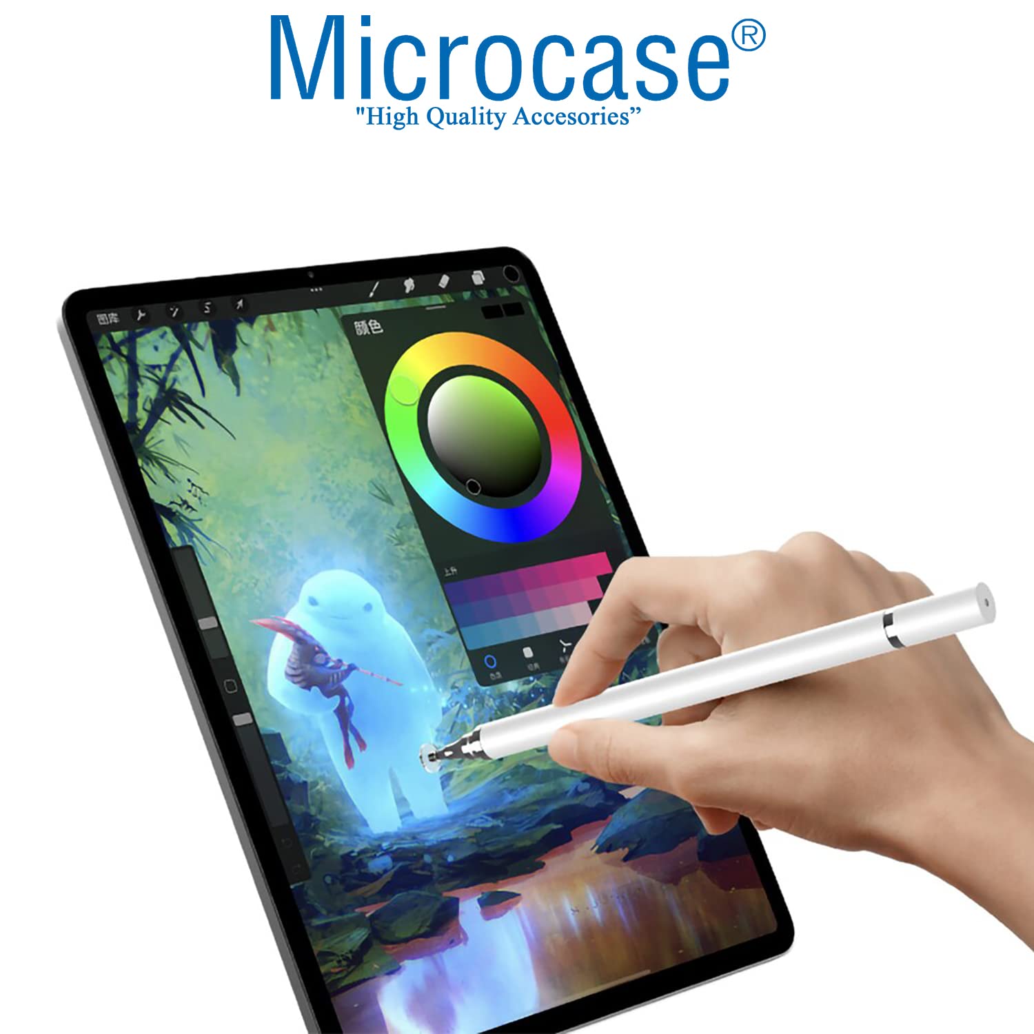 Microcase Universal Telefon Tablet iPad 2in1 Disk Uçlu Stylus Pen Dokunmatik Kalem - AL3463 (Beyaz)