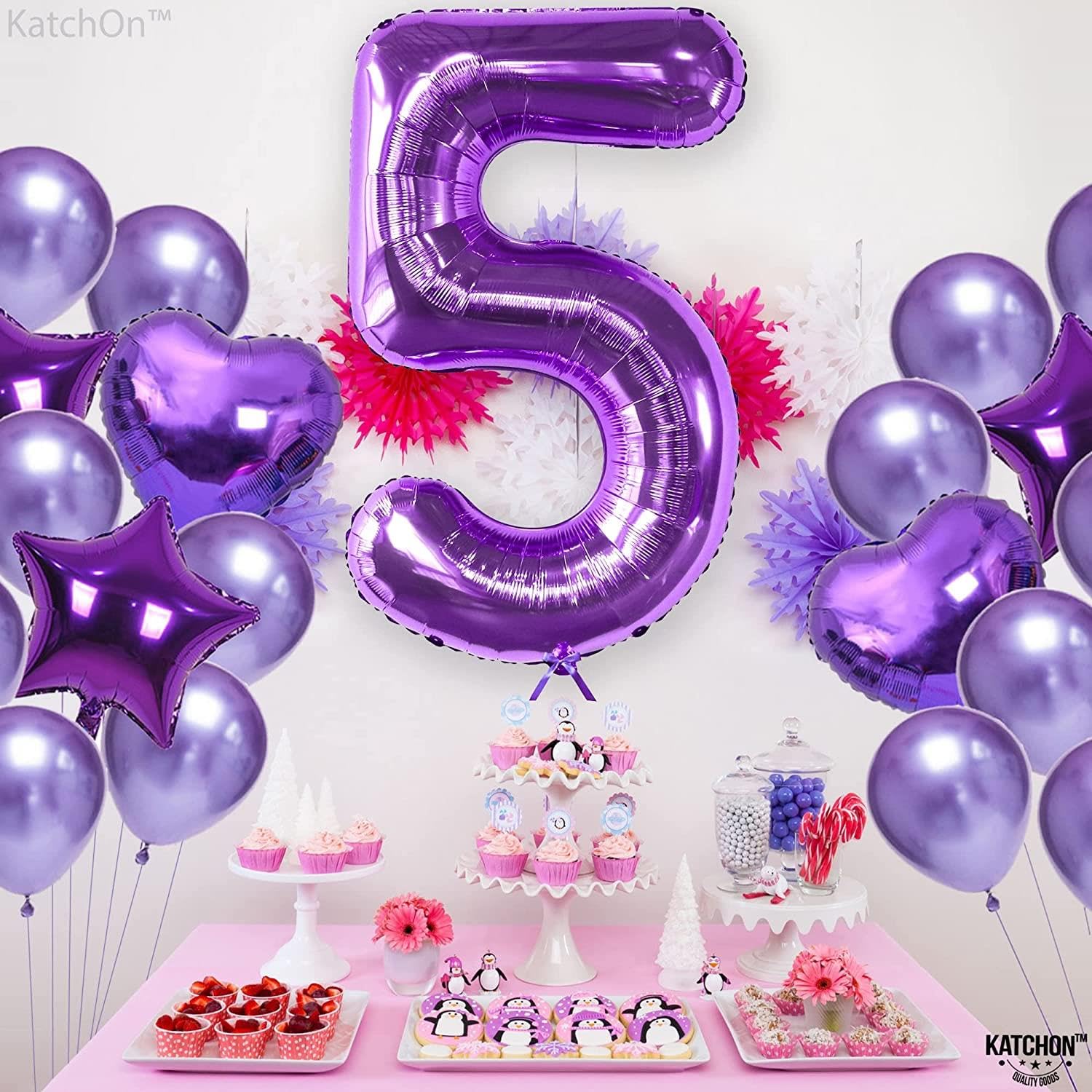 Rakam Folyo Balon 34 inç 76-82 cm (Mor, 5)