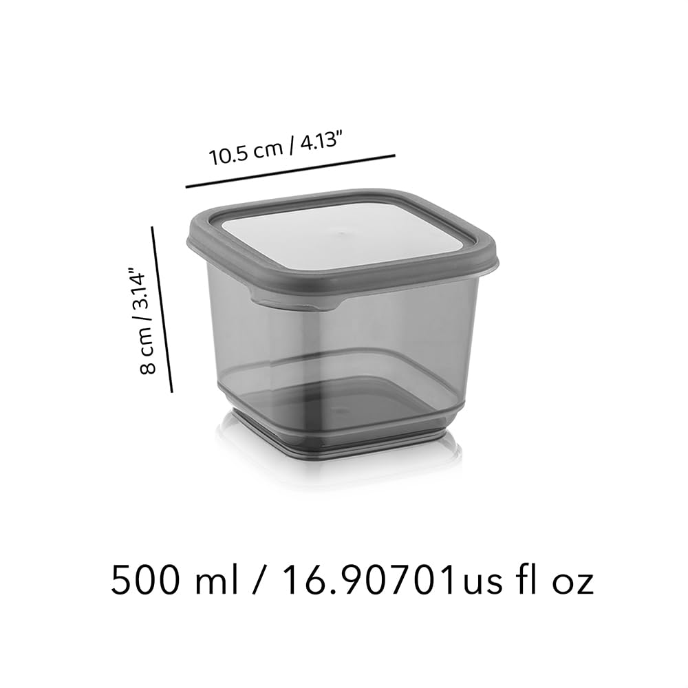 Meleni Home, 12'li Etiketli Kapaklı Kare Erzak Saklama Kabı Antrasit 12 x 0.50 Lt
