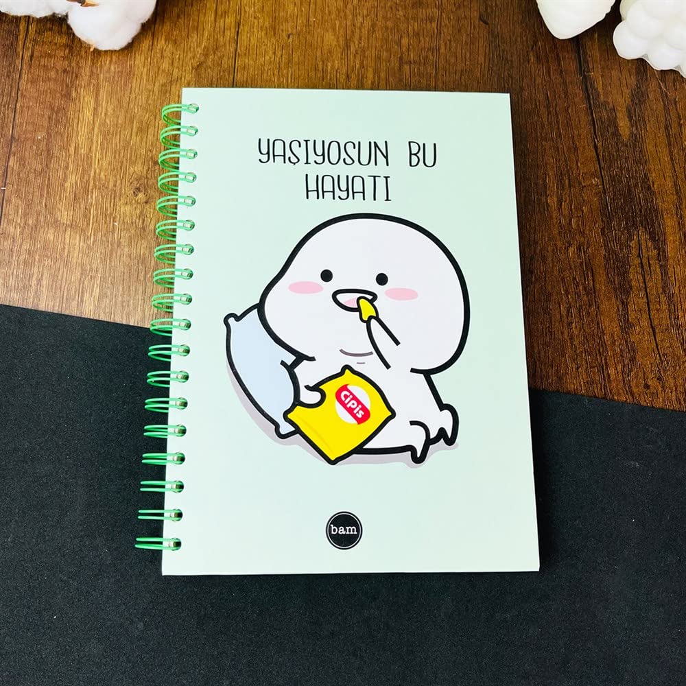 Yaşıyosun Bu Hayatı Tasarımlı Spiralli Sticker'lı Tarihsiz Konuşan Ajanda Haftalık Planlayıcı Defter