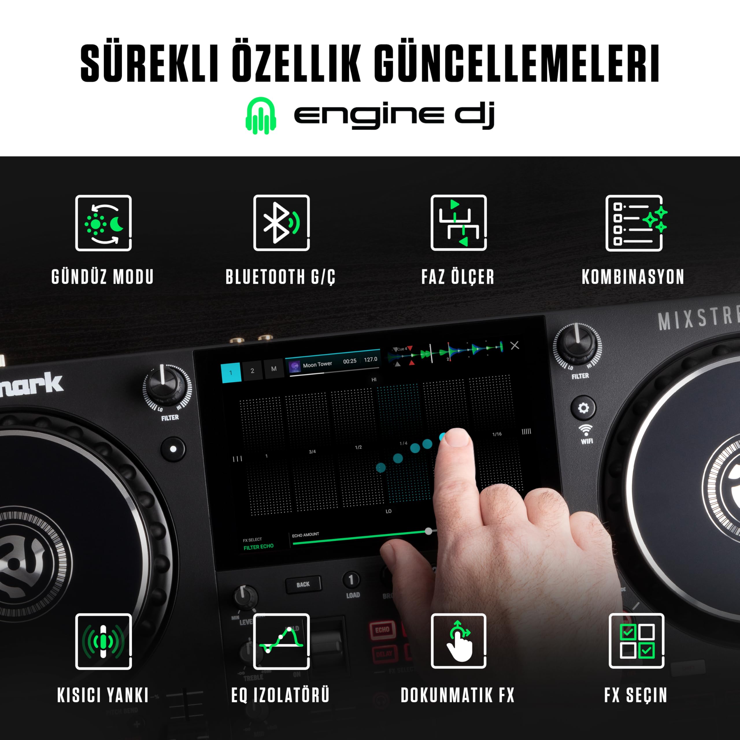 Numark Mixstream Pro + 2 Kanal, Hoparlörlü Streaming DJ Kontrol Ünitesi