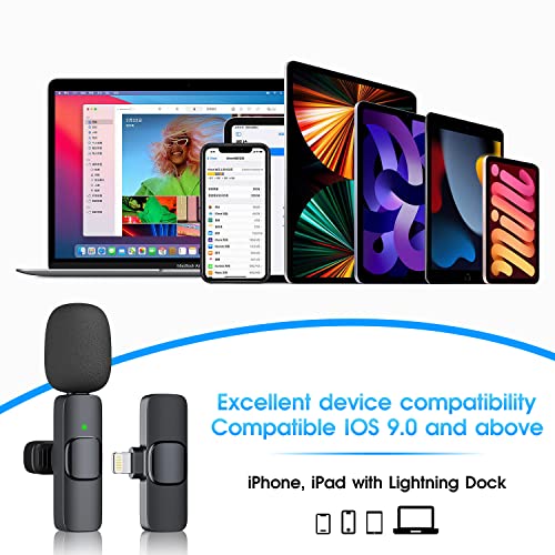 Kopdkes Profesyonel kablosuz yaka mikrofonu iPhone iPad, Plug-Play 2.4G Ultra Düşük Gecikme-Dahili Gürültü Azaltma Çip Yaka Mikrofon Röportaj, Podcast, Vlog, YouTube