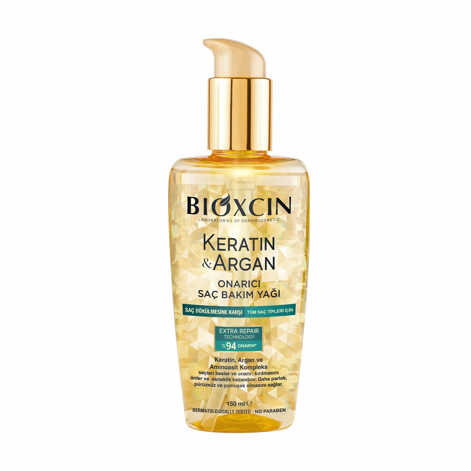 Bioxcin Keratin & Argan Onarıcı Saç Bakım Yağı 150 ml – Yıpranmış Saçlar İçin Nemlendirici ve Parlaklık Veren Bakım
