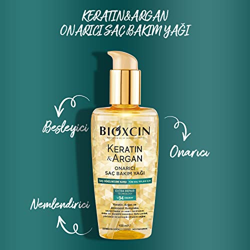 Bioxcin Keratin & Argan Onarıcı Saç Bakım Yağı 150 ml – Yıpranmış Saçlar İçin Nemlendirici ve Parlaklık Veren Bakım