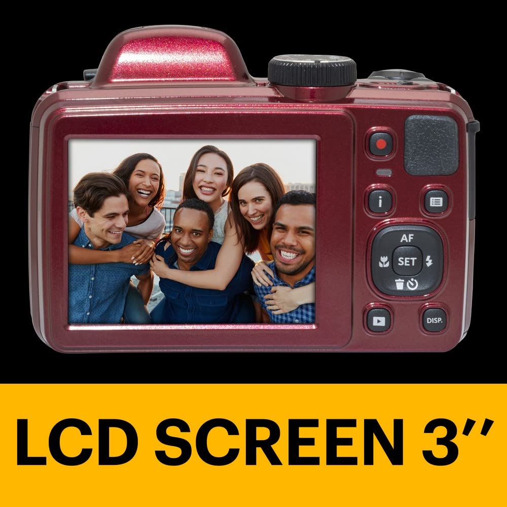 KODAK PIXPRO Astro Zoom AZ405 Dijital Fotoğraf Makinesi -20MP, 40x Optik Zoom, 3 inç LCD Ekran, 1080P Full HD Video (Kırmızı)